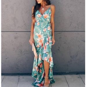 Luxxel tropical floral high low maxi wrap dress
